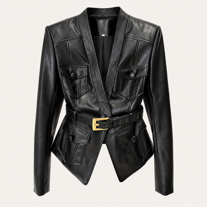 Hype | Belted Peplum Faux Leather Jacket