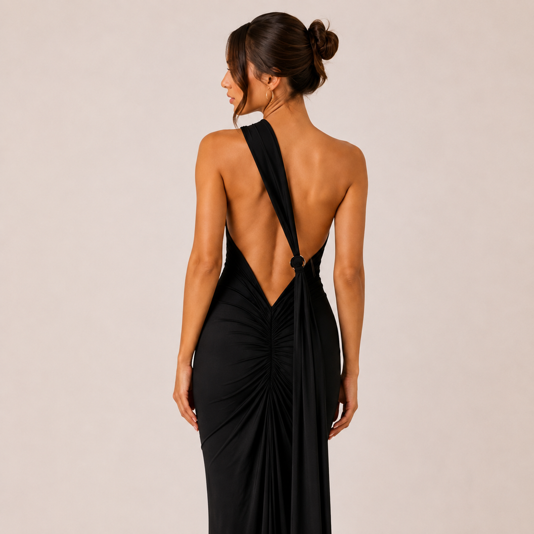 Slink | One Shoulder Backless Ruched Maxi Dress