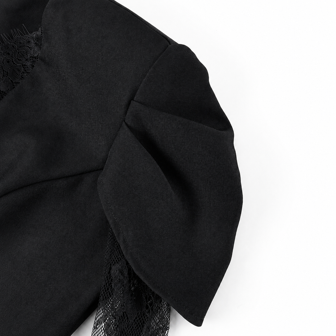 Shade | Black Lace Sleeve V Neck Fitted Blazer