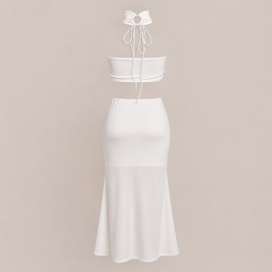 Fluff | White Feather Tube Top Wrap Skirt Set