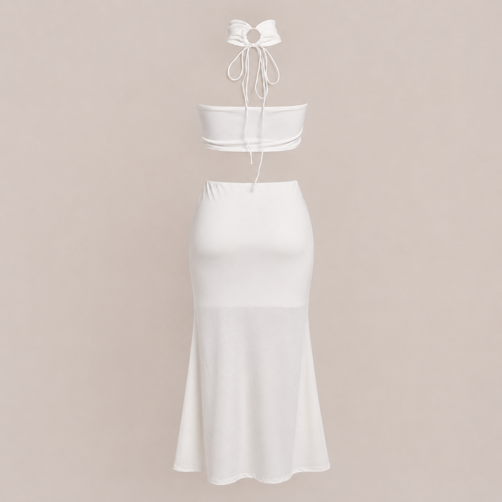 Fluff | White Feather Tube Top Wrap Skirt Set
