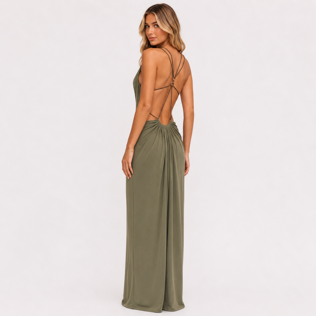Faye | Deep V Halter Cutout Maxi Dress