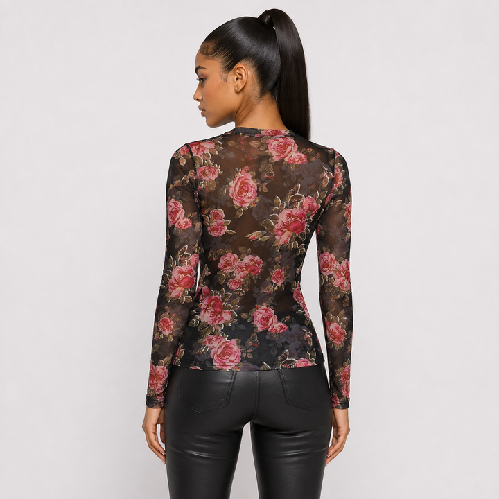Thorn | Sheer Floral Mesh Long Sleeve Top
