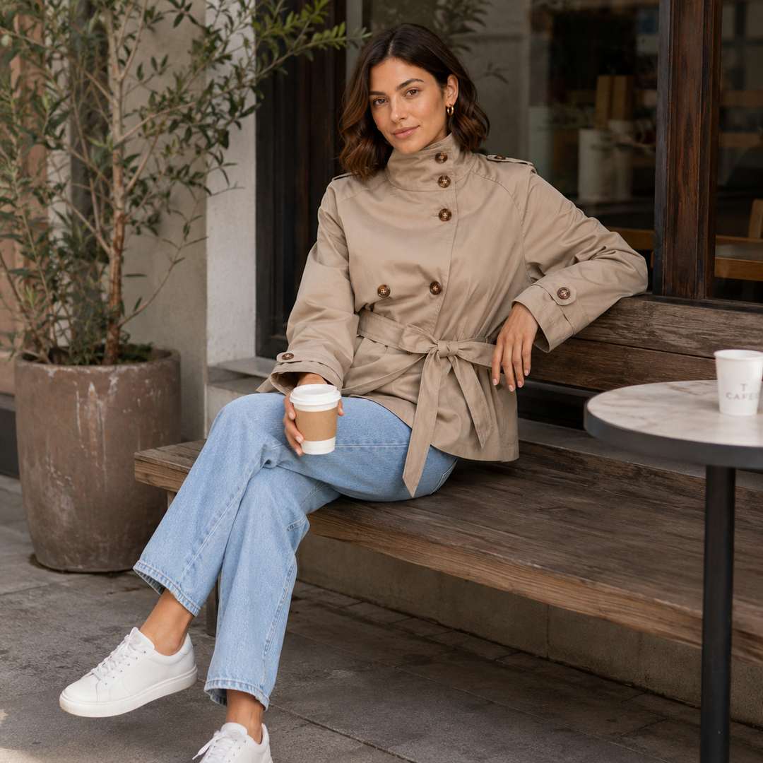 Stride | Funnel Neck Belted Trench Jacket