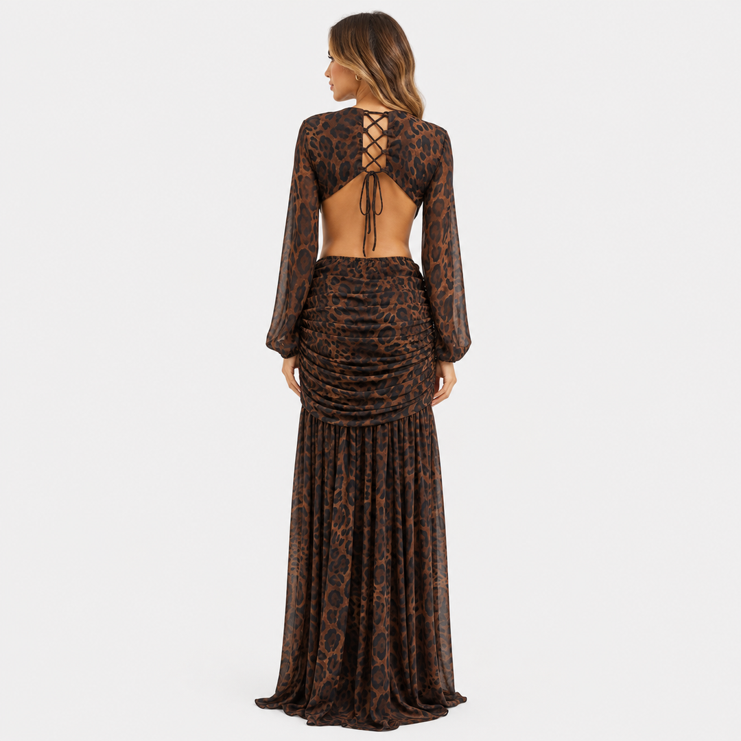 Spot | Leopard Print Lace-Up Maxi Dress