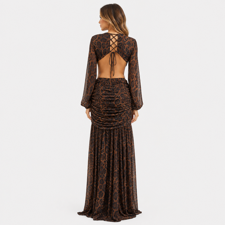 Spot | Leopard Print Lace-Up Maxi Dress