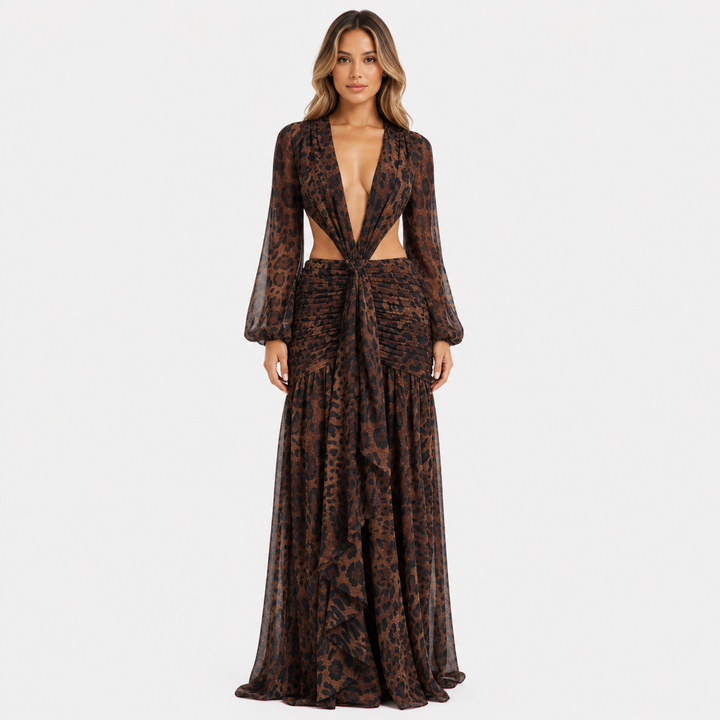 Spot | Leopard Print Lace-Up Maxi Dress