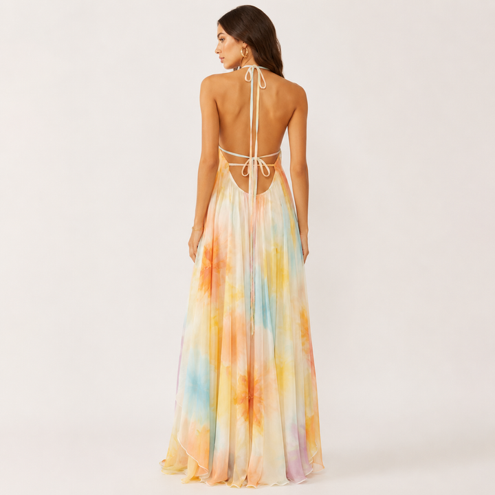 Fly | Floral Print Chiffon Halter Maxi Dress