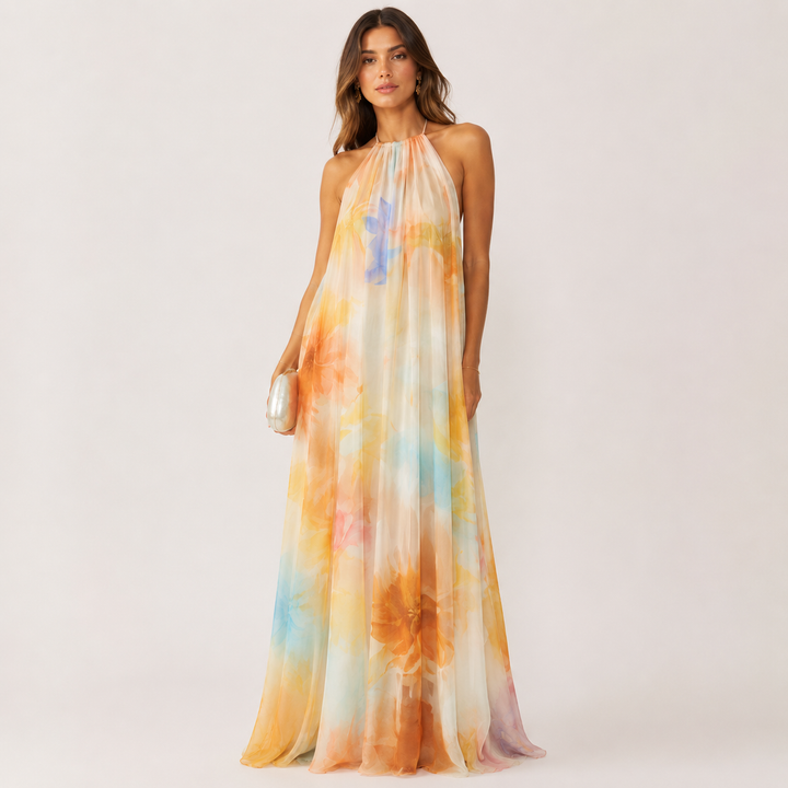 Fly | Floral Print Chiffon Halter Maxi Dress