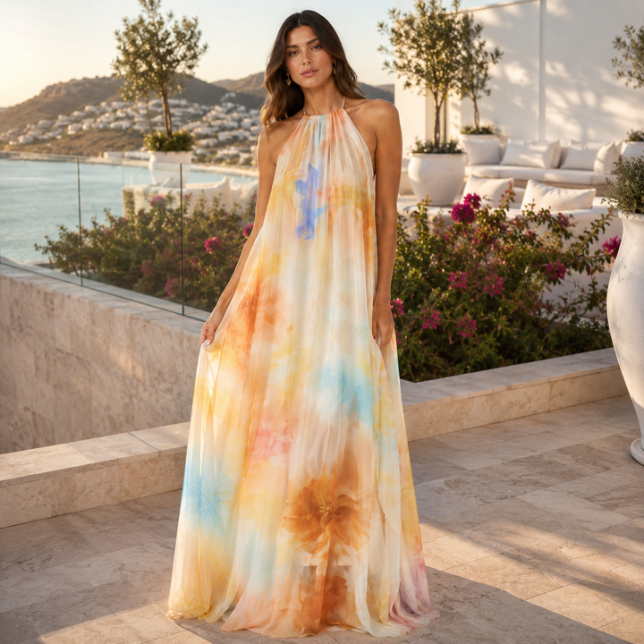 Fly | Floral Print Chiffon Halter Maxi Dress