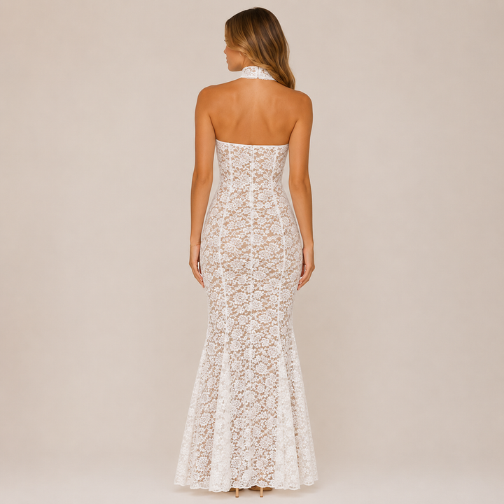 Surge | White Halter Lace Mermaid Maxi Dress