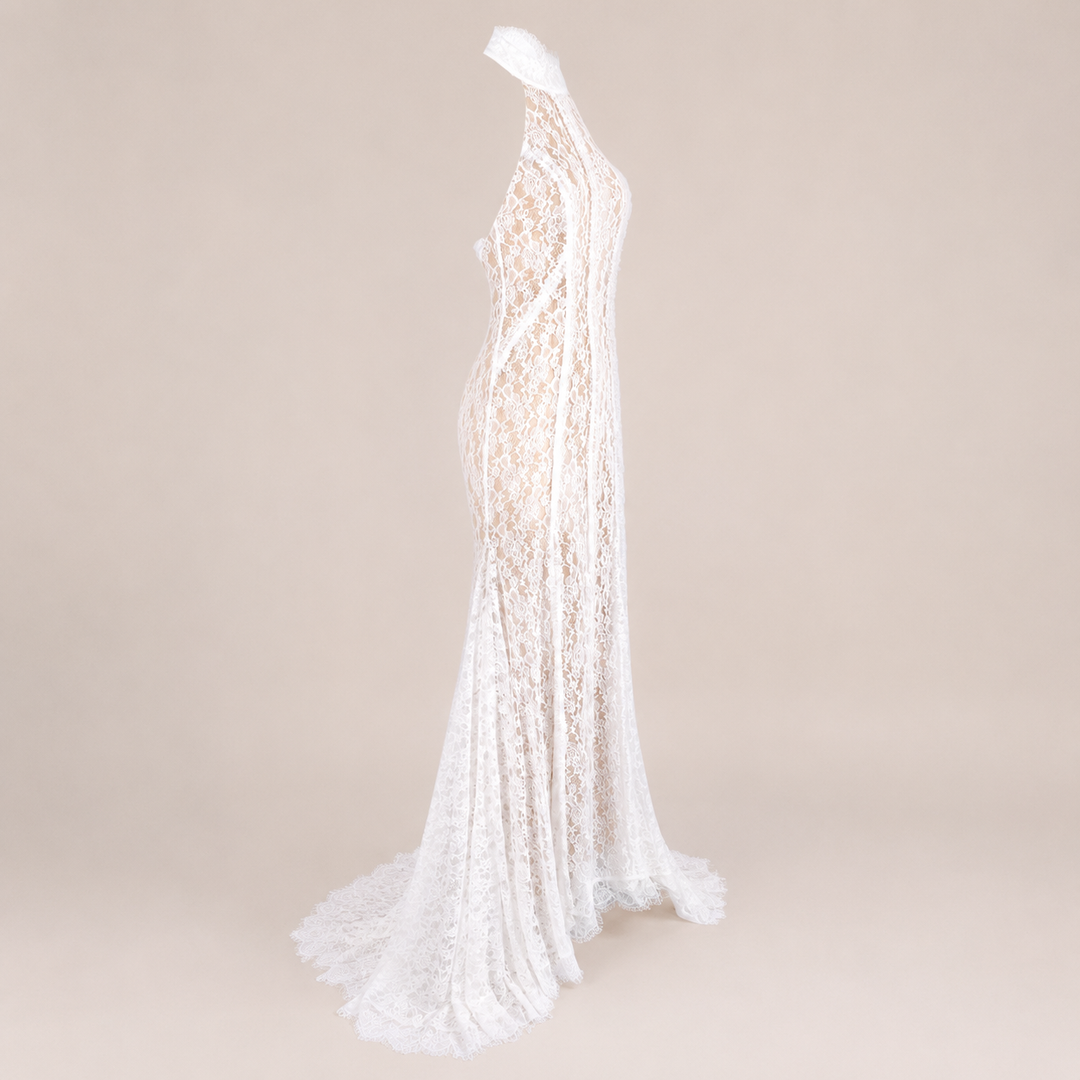 Yes | White Halter Lace Mermaid Maxi Dress