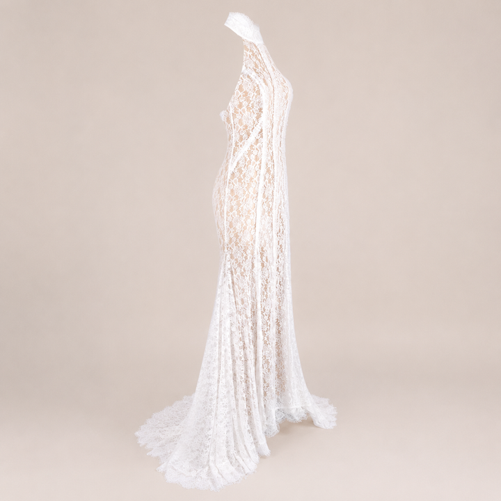 Yes | White Halter Lace Mermaid Maxi Dress