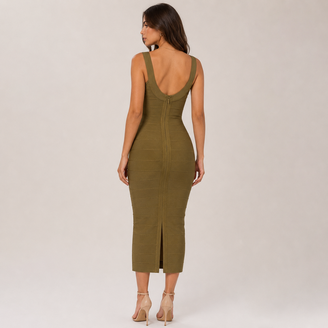 Hunt | Olive Green Bandage Bodycon Midi Dress