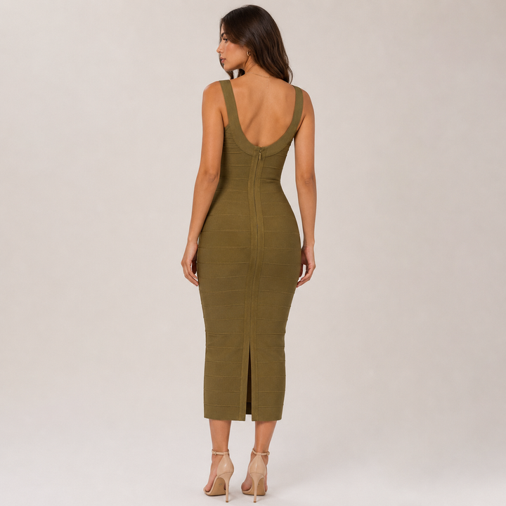 Hunt | Olive Green Bandage Bodycon Midi Dress