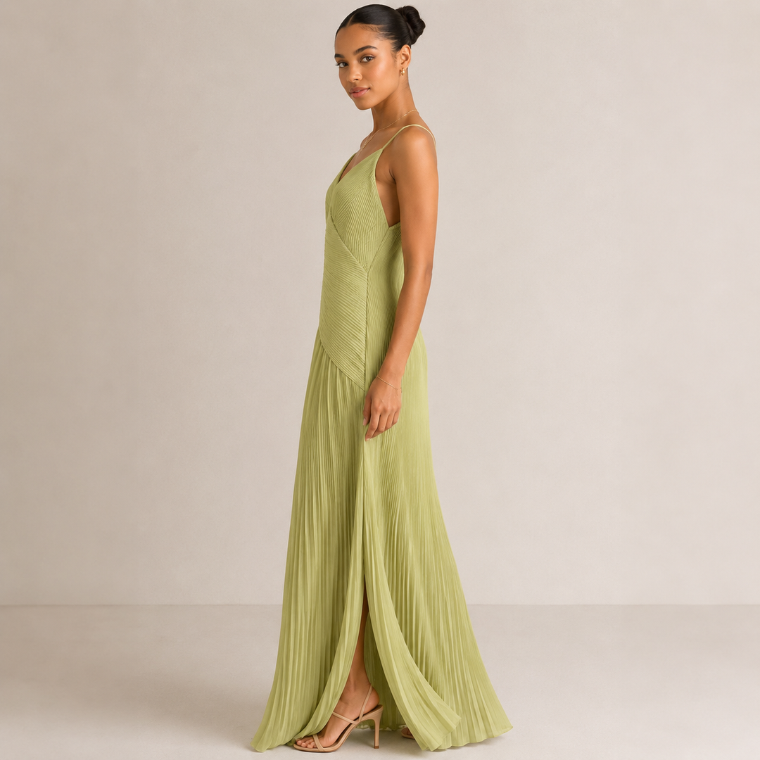 Spill | Sage Green Pleated Wrap Open Back Maxi Dress