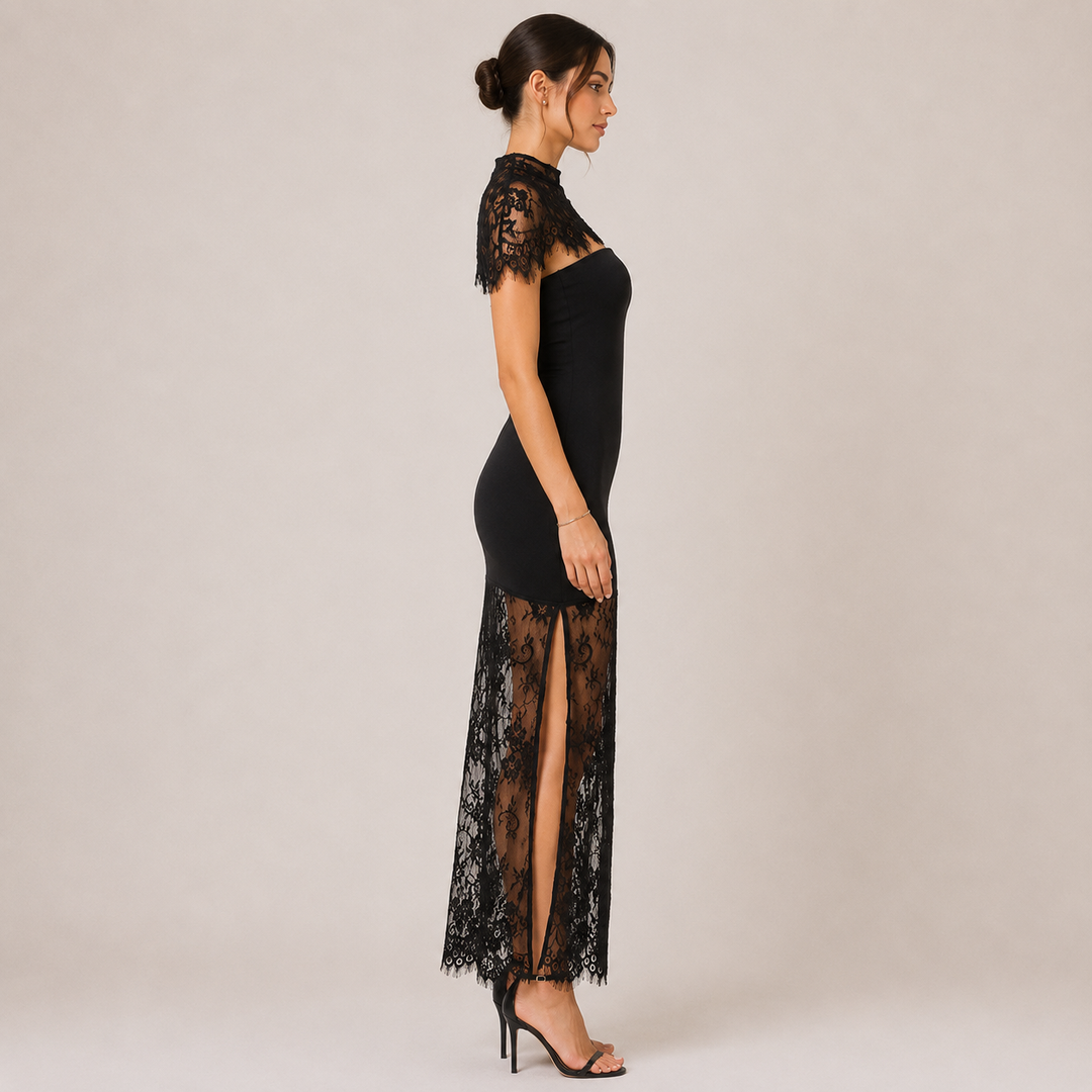 Bind | Black Lace Crop Top &amp; Maxi Skirt Two-Piece Set