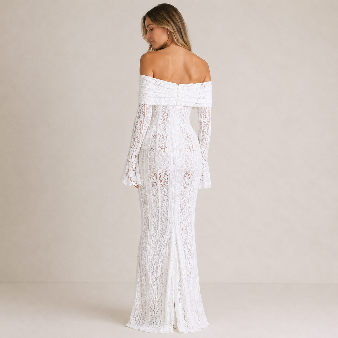 Aura | White Lace Off Shoulder Maxi Dress