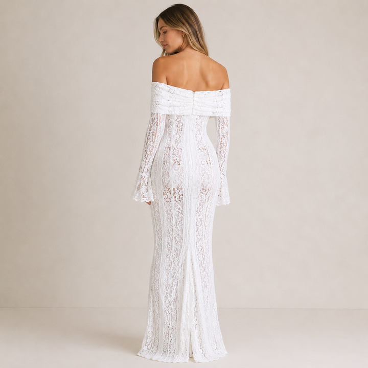 Aura | White Lace Off Shoulder Maxi Dress