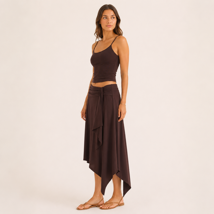 Breeze | Brown Cami Top Wrap Midi Skirt Set