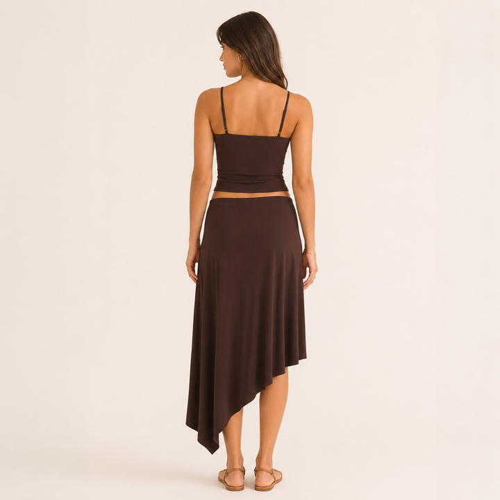 Breeze | Brown Cami Top Wrap Midi Skirt Set