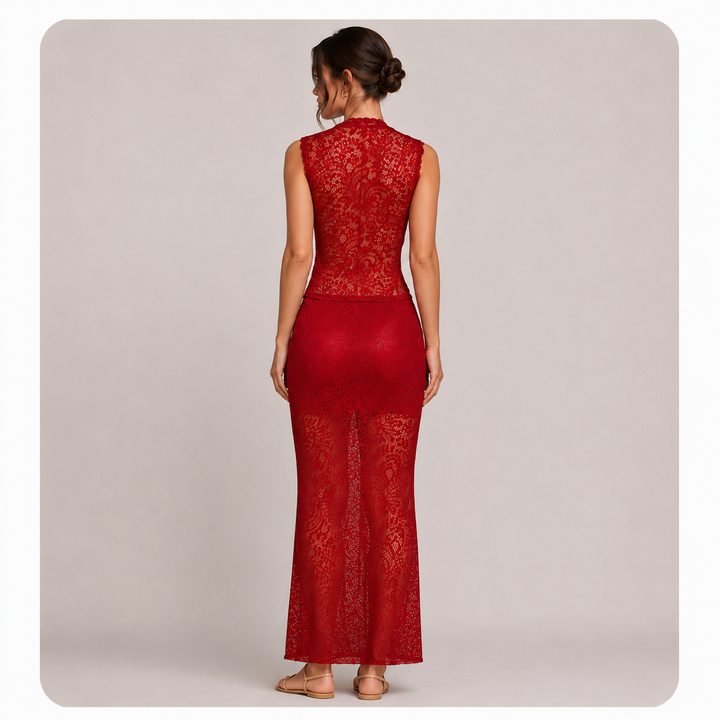 Ache | Red Crop Top &amp; Maxi Skirt Two-Piece Set