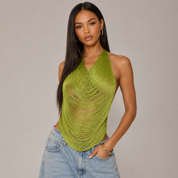Toss | Green Tassel Backless Halter Top