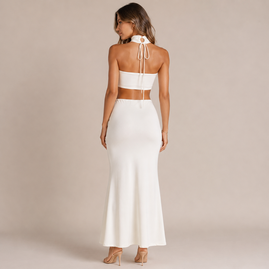 Fluff | White Feather Tube Top Wrap Skirt Set