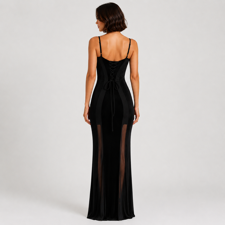 Edge | Black Sweetheart Lace-Up Back Maxi Dress