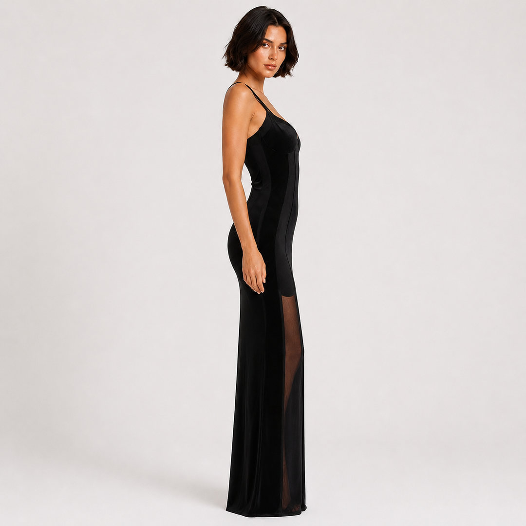 Edge | Black Sweetheart Lace-Up Back Maxi Dress