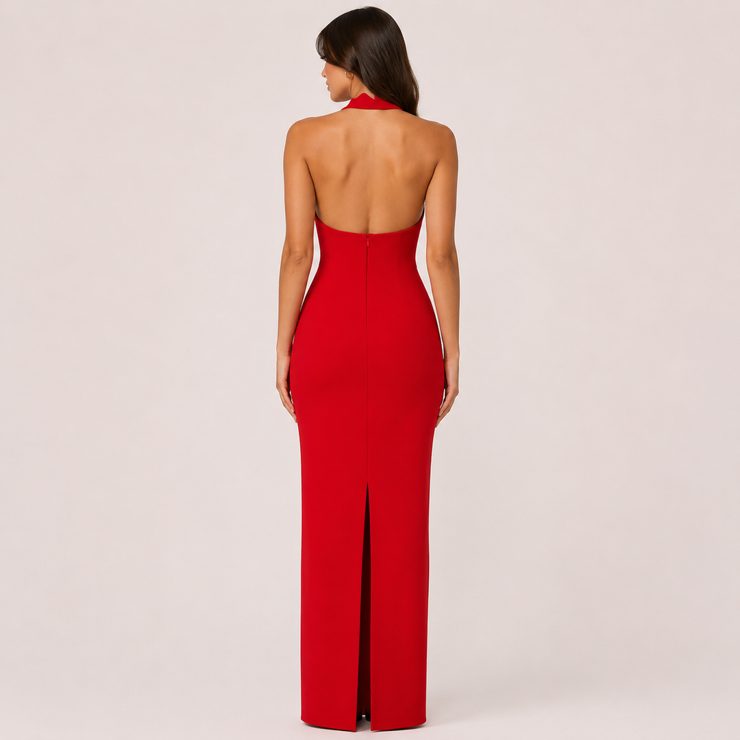 Fuse | Red Scalloped Halter Cutout Maxi Dress