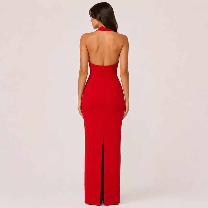 Fuse | Red Scalloped Halter Cutout Maxi Dress