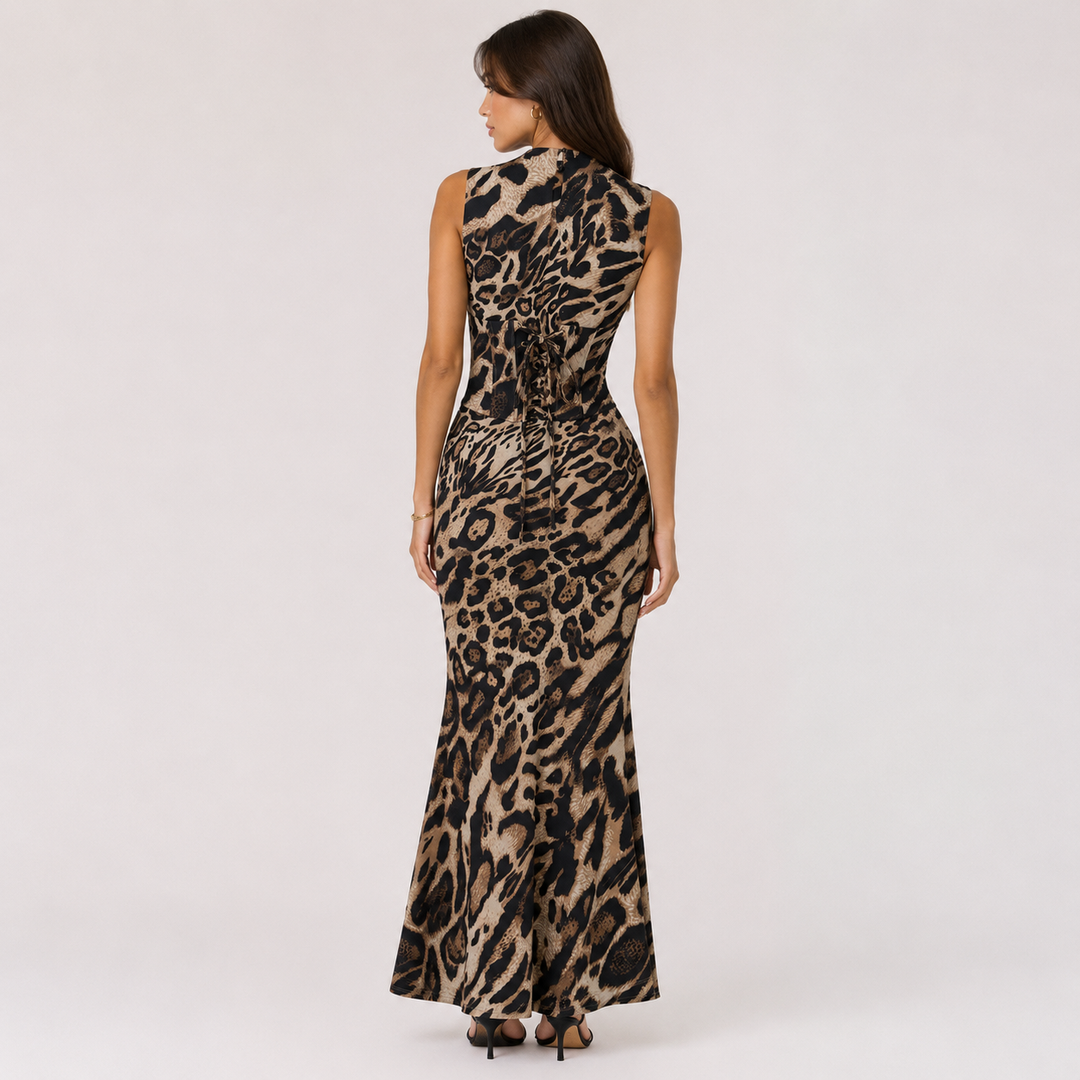 Brave | Leopard Print Corset Maxi Dress