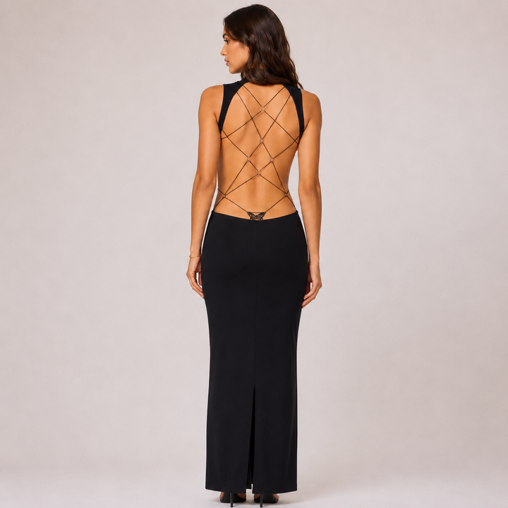 Butter | Black Cutout Strappy Back Maxi Dress