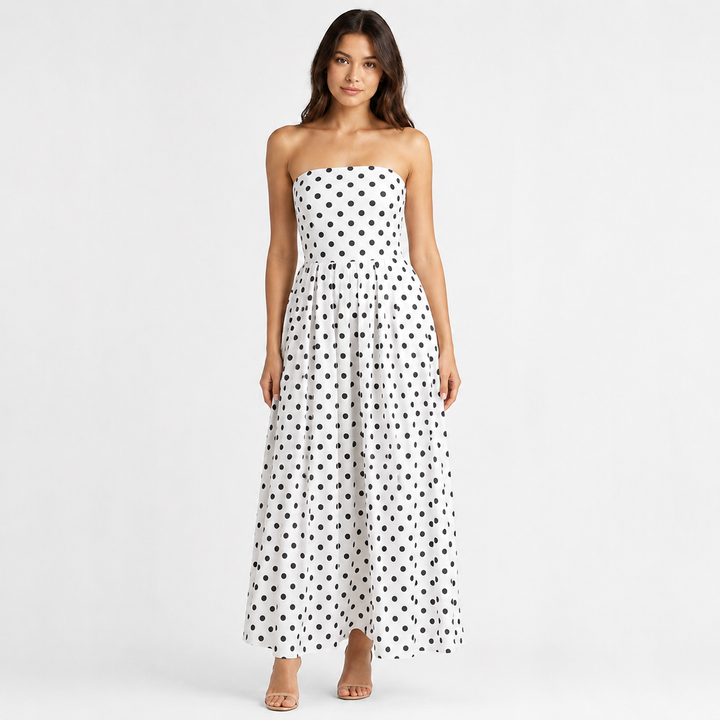Reel | Polka Dot Strapless A Line Midi Dress
