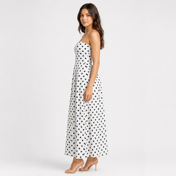 Reel | Polka Dot Strapless A Line Midi Dress