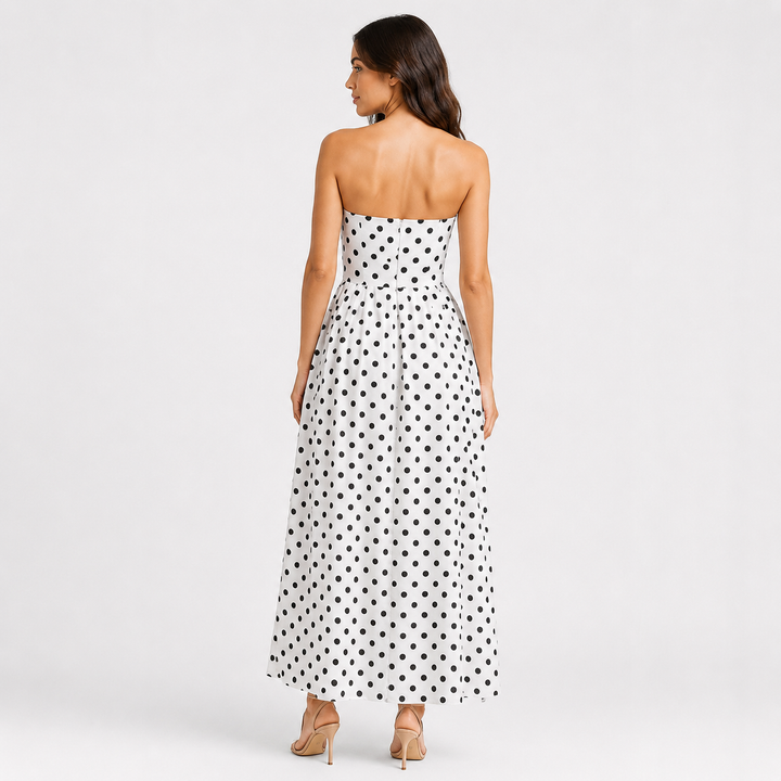 Reel | Polka Dot Strapless A Line Midi Dress
