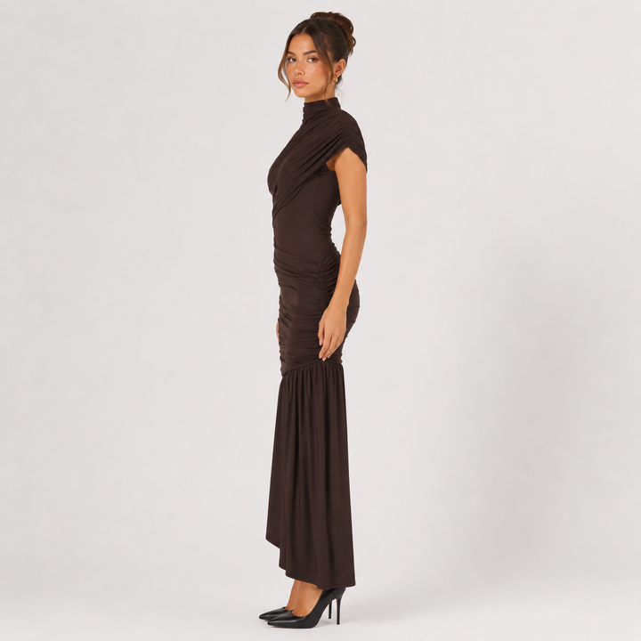 Steal | Brown One Shoulder Ruched Mini Dress