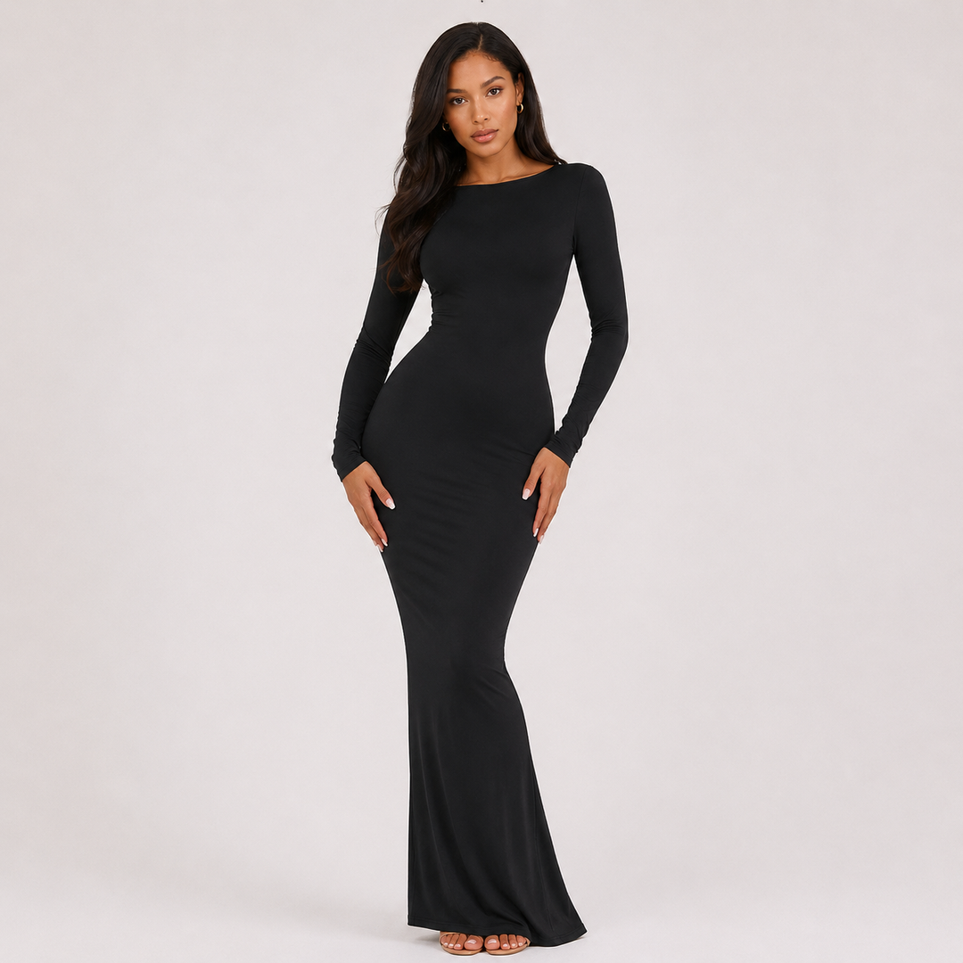 Hug | Black Long Sleeve Backless Maxi Dress