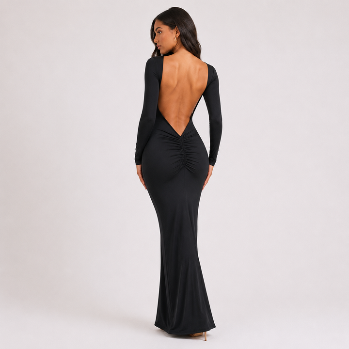 Hug | Black Long Sleeve Backless Maxi Dress