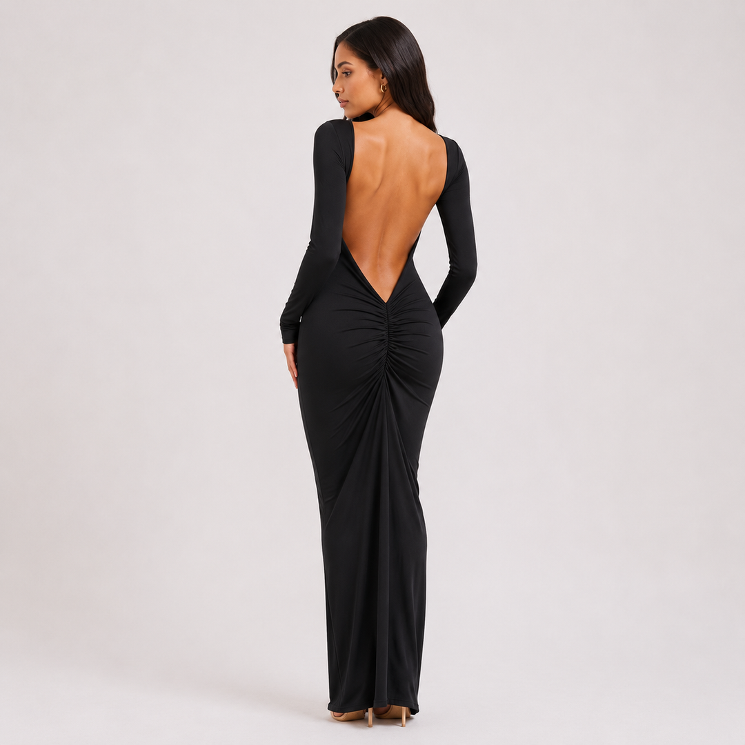 Hug | Black Long Sleeve Backless Maxi Dress