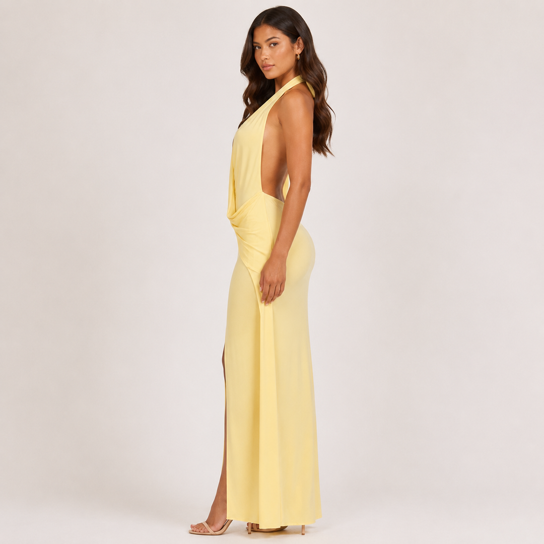 Breathe | Butter Yellow Halter Wrap Maxi Dress