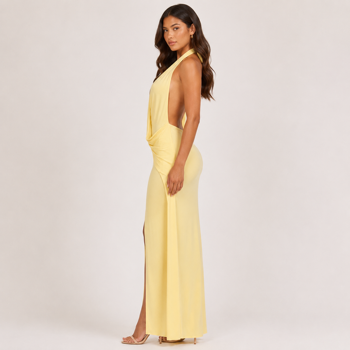 Breathe | Butter Yellow Halter Wrap Maxi Dress