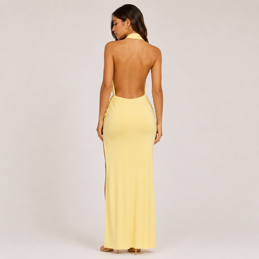 Breathe | Butter Yellow Halter Wrap Maxi Dress