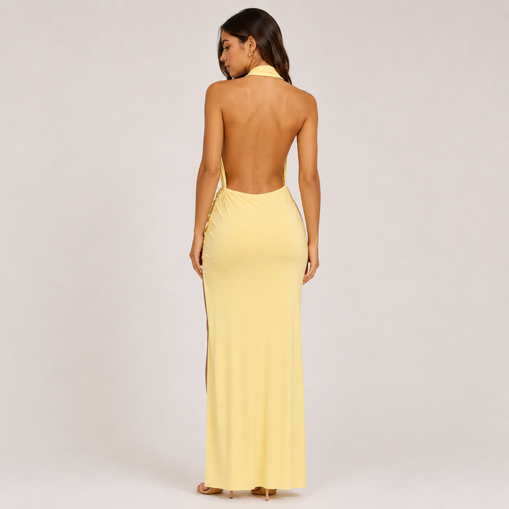 Breathe | Butter Yellow Halter Wrap Maxi Dress
