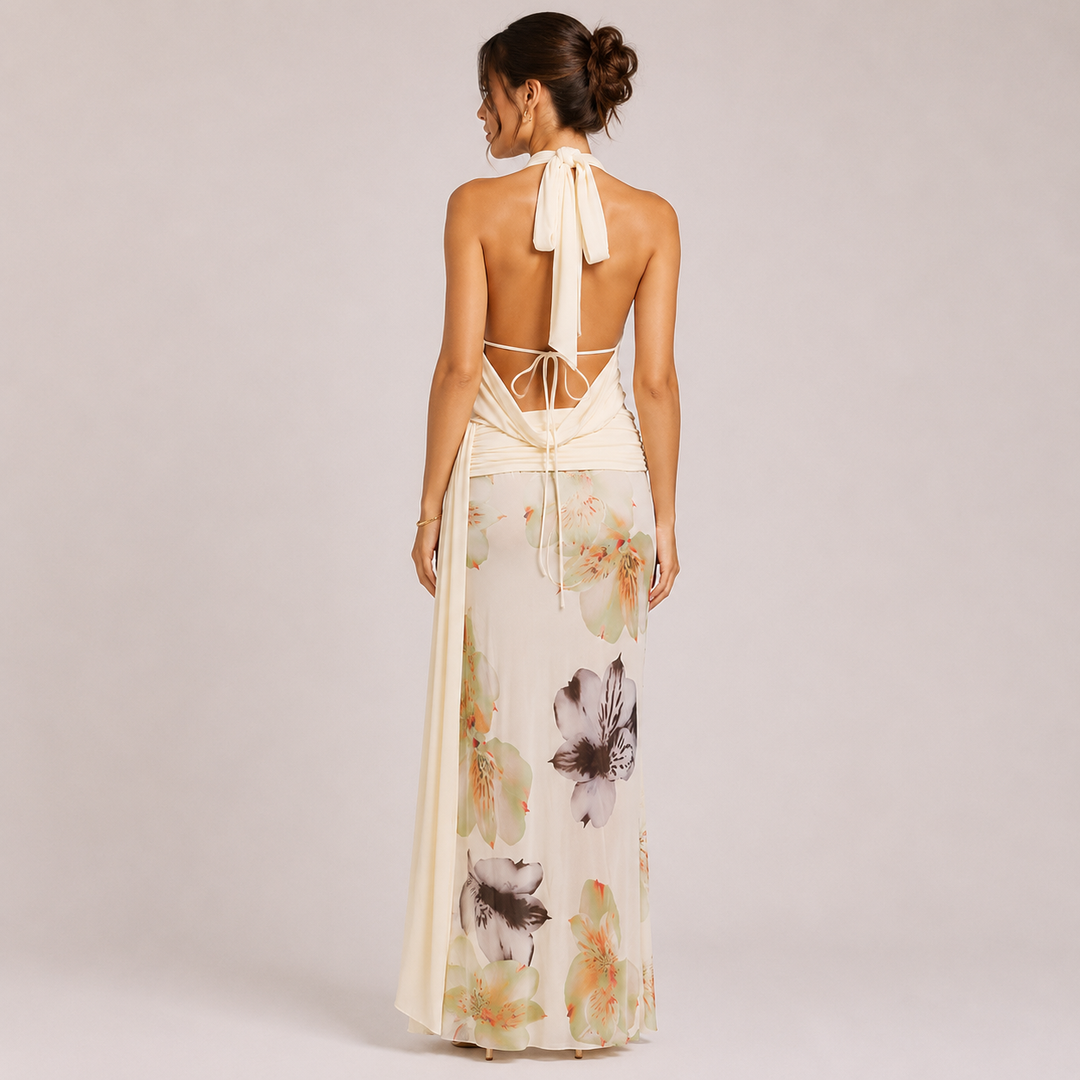 Soar | Light Yellow Halter Crop Top &amp; Wrap Maxi Skirt Set