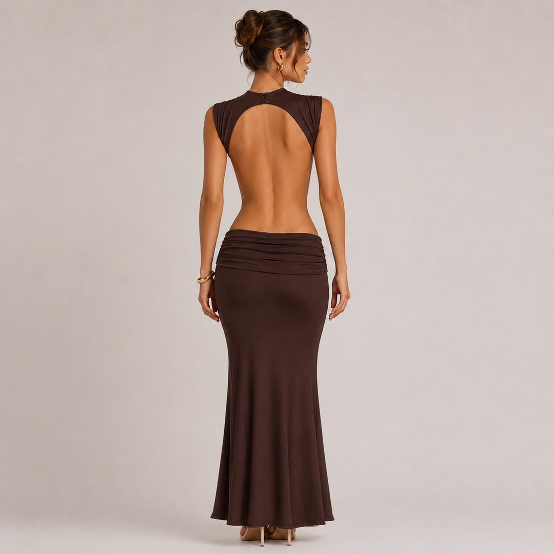 Reach | Chocolate Brown Cutout Maxi Dress