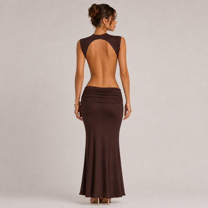 Reach | Chocolate Brown Cutout Maxi Dress