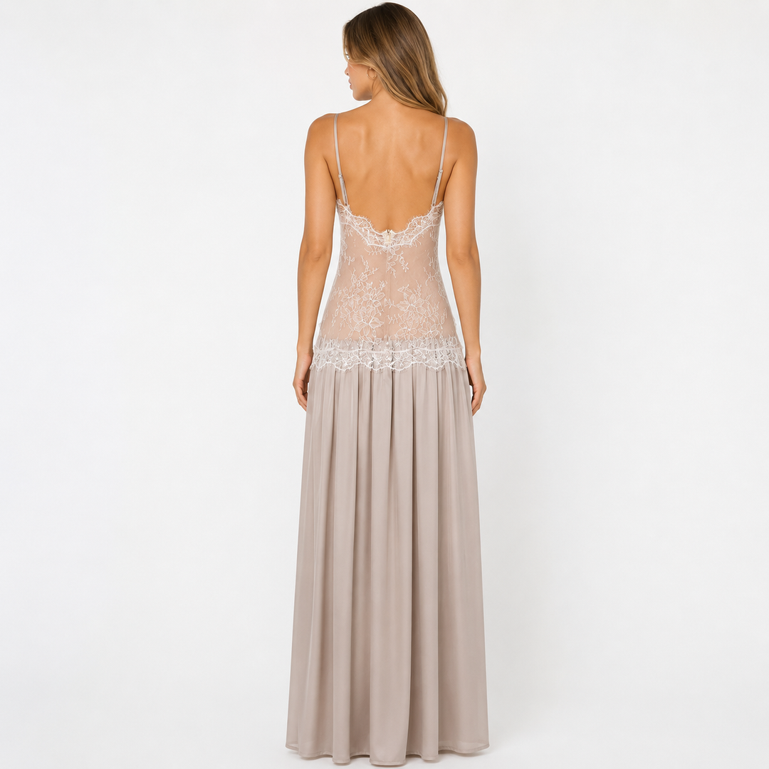 Once | Ivory Lace Floral Halter Maxi Dress