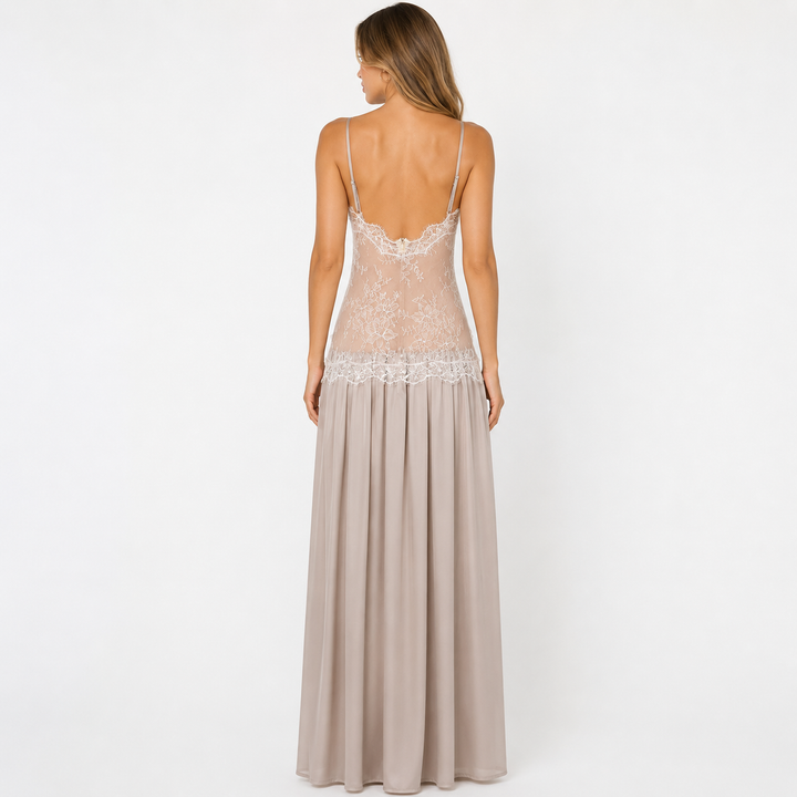 Once | Ivory Lace Floral Halter Maxi Dress